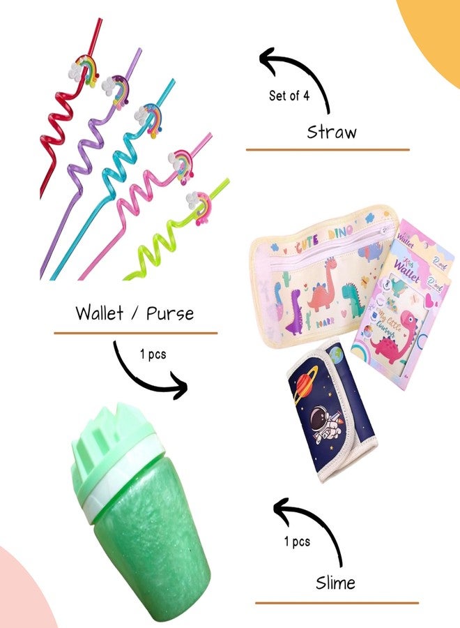 KALRA MAGIC® Kids Activity & Fun Combo - 4 Spiral Straws, 1 Mini Wallet Purse & 1 Slime Jar |Creative Fun Set for Girls & Boys (Set of 6) - Image 2